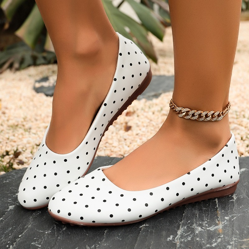 Women Shoes Loafers - Chaussures plates pour femmes, à pois