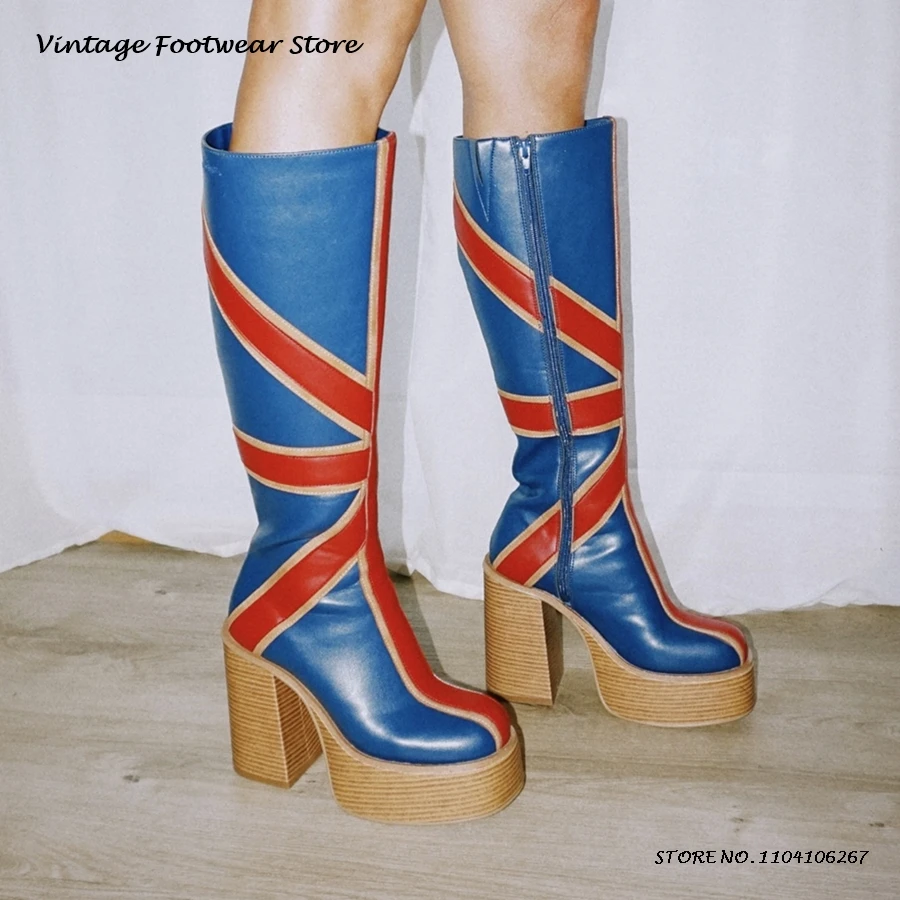 High Knee Heel Boots - Bottes au genou à plateforme en