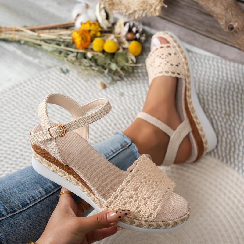 Espadrille Wedge Shoes - Sandales compensées en dentelle pour femme,