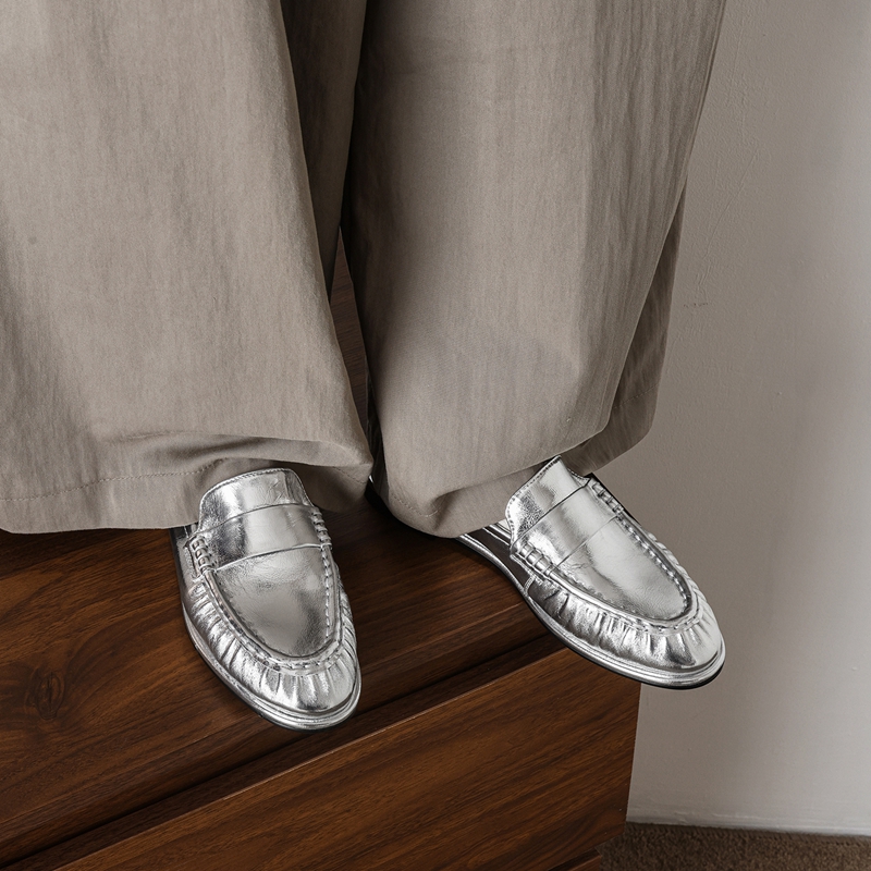 Women Shoes Loafers - Nouvelles mocassins plissées classiques en cuir