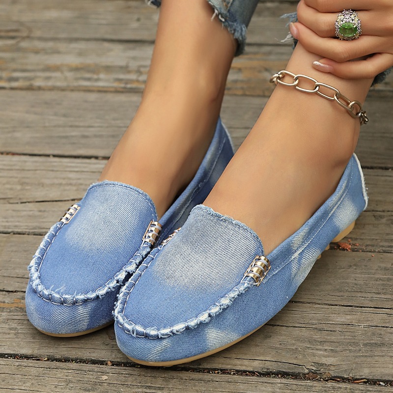Women Shoes Loafers - Mocassins en denim bleu clair tendance,