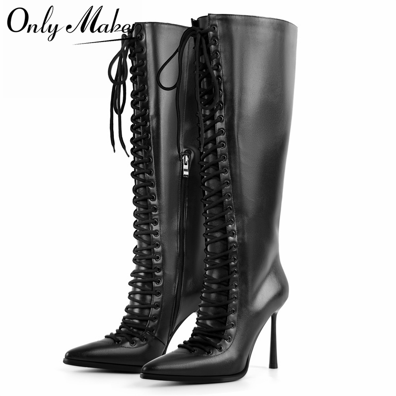 High Knee Heel Boots - Onlymaker bout pointu à lacets en