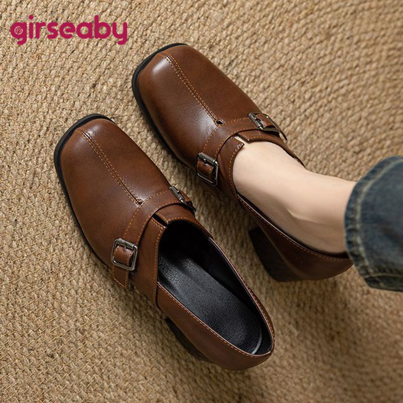Women Shoes Loafers - Girseaby Vintage femmes pompes bout carré